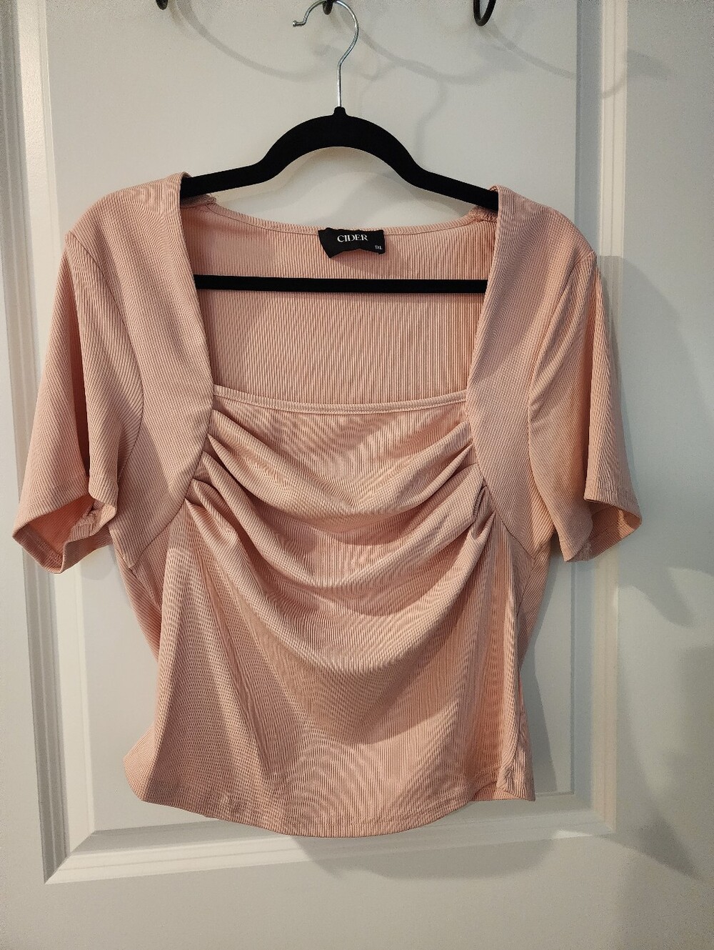 Cider Blush Pink Draped Square-Neck Short Sleeve Top Size 1XL.